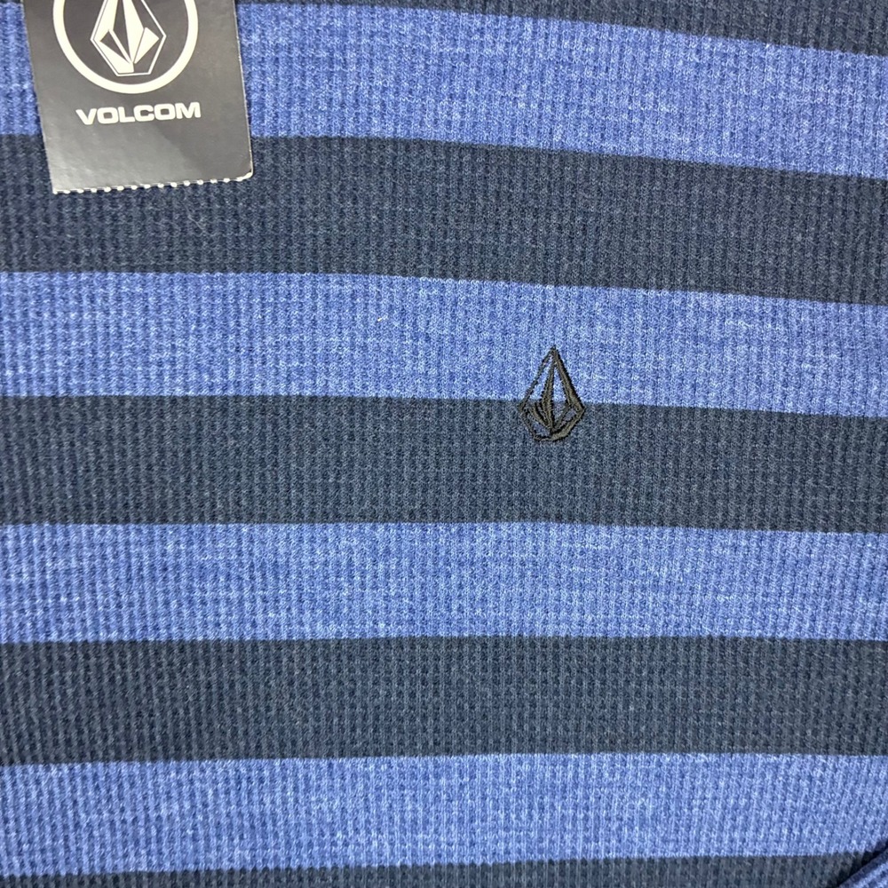 Volcom Mens Blue Striped Waffle Knit Thermal Long Sleeve Shirt Large New - Picture 3 of 8